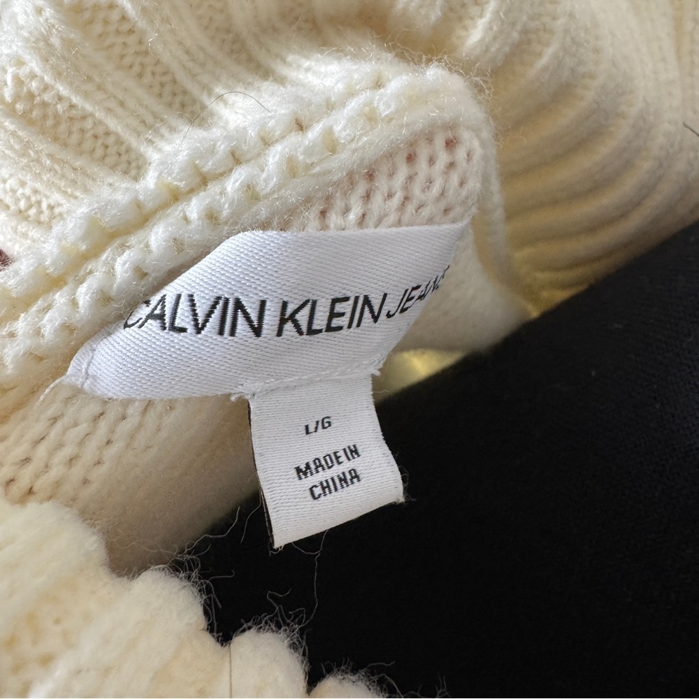Calvin Klein Cable Cord Ivory Turtleneck Sweater Size L - Picture 4 of 5
